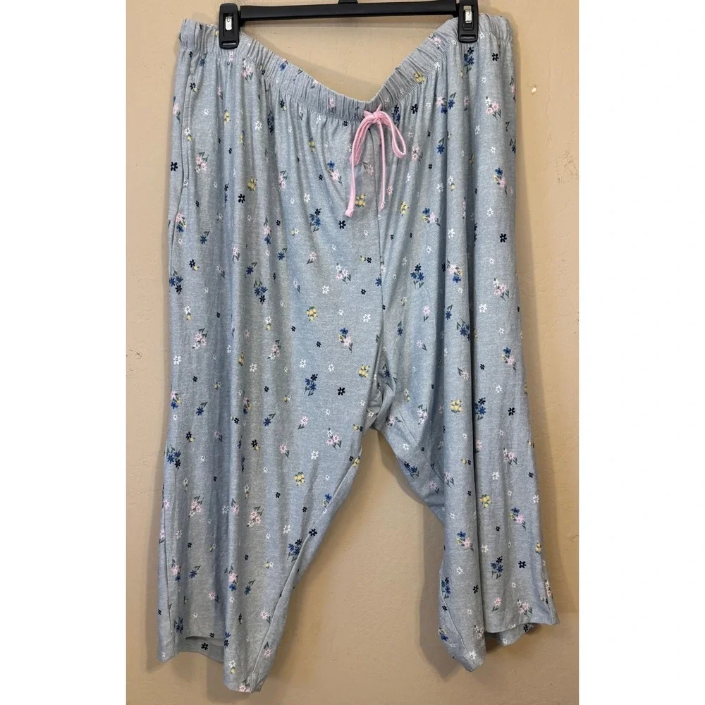 Croft & Barrow Pajama Set Women 4X Blue Floral Button Down Top Capri NEW